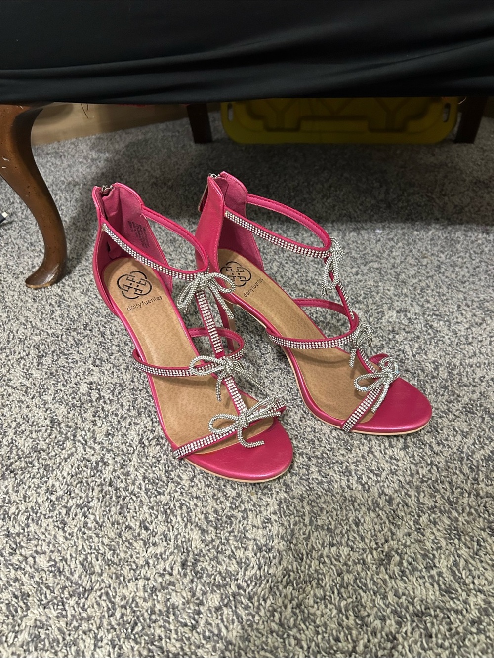 Daisy Fuentes Hot Pink Rhinestone Bow Strappy Heels